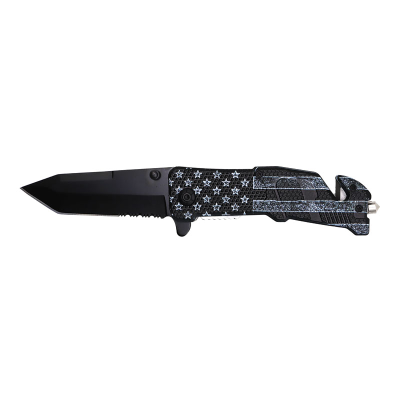 Patriot Serration Spring-Assisted Knife - Black USA FLAG