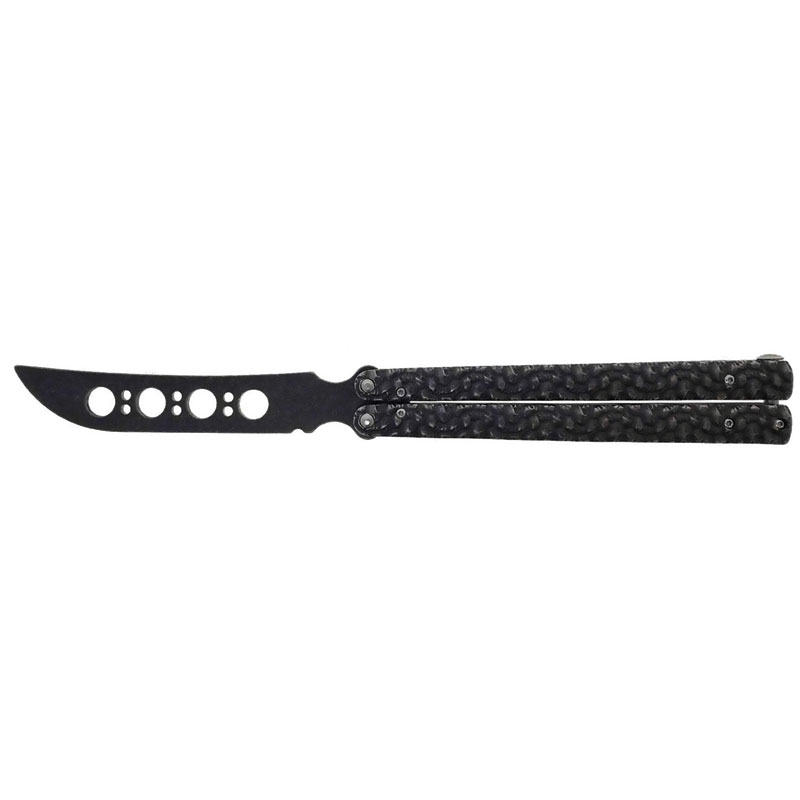 Extra Large SKULL Textured Handle Training Butterfly Knife - Black