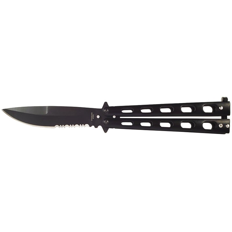 BUTTERFLY KNIFE with Oval Holes Handle  - Black