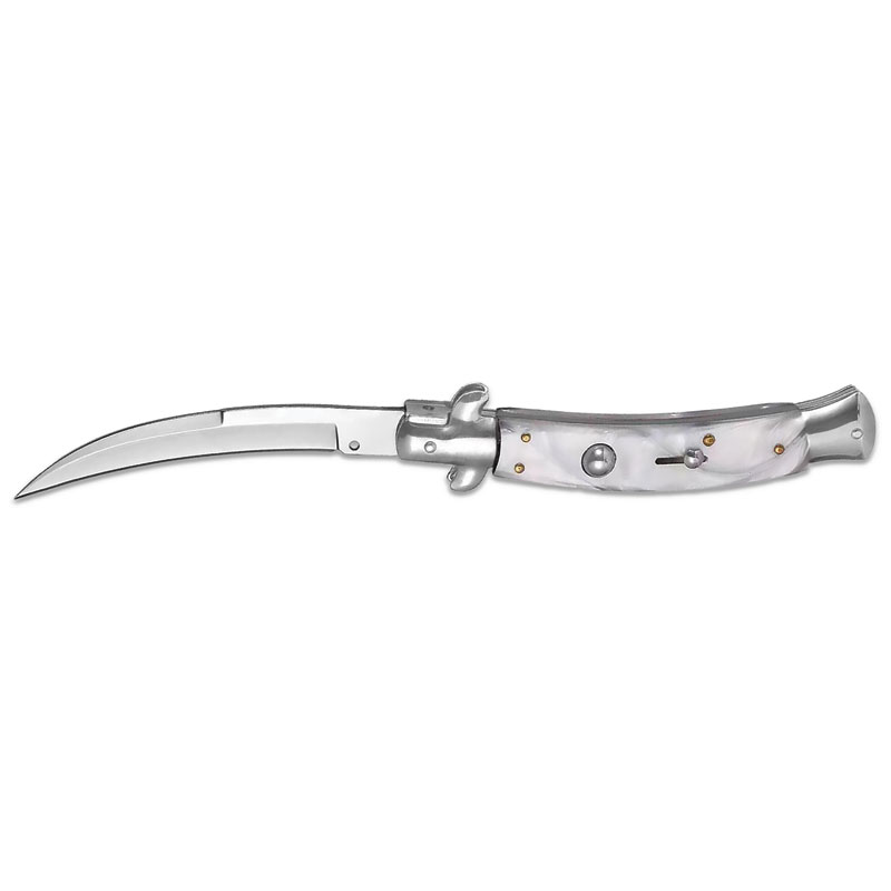 TalonMaster Italian Stiletto SWITCHBLADE with Hawkbill Blade - The Raptor of Pocket Knives - White