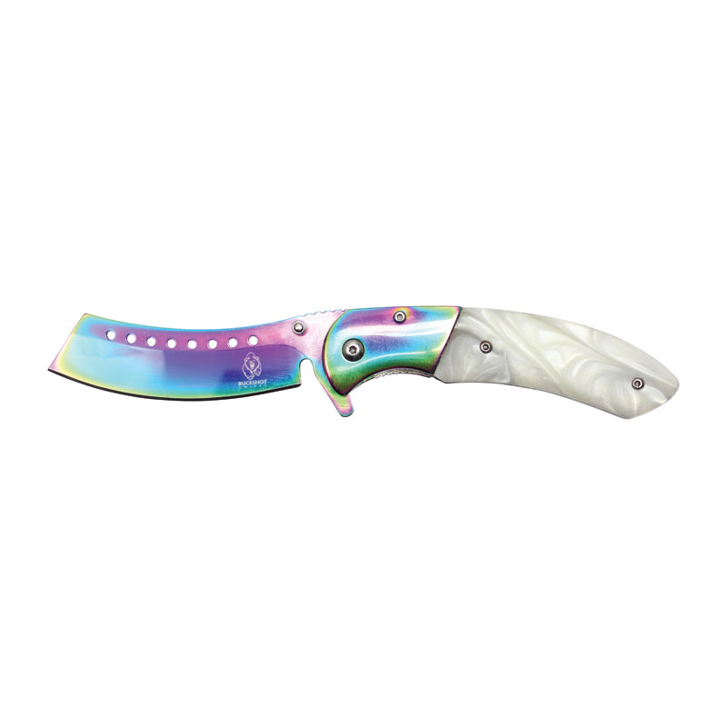 MonarchEdge Elegance Assisted POCKET KNIFE - White Pearl with Rainbow