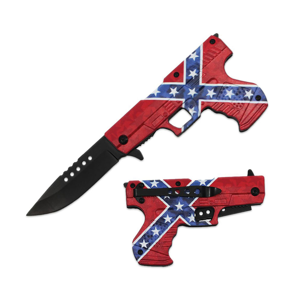 Confederate FLAG Gun-Handle Assist-Open Folding Knife