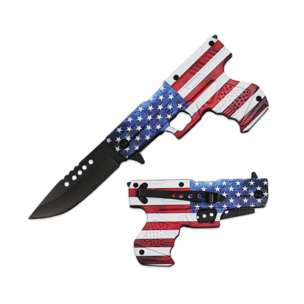 Patriotic Precision: USA FLAG Gun-Handle Assist-Open Folding Knife