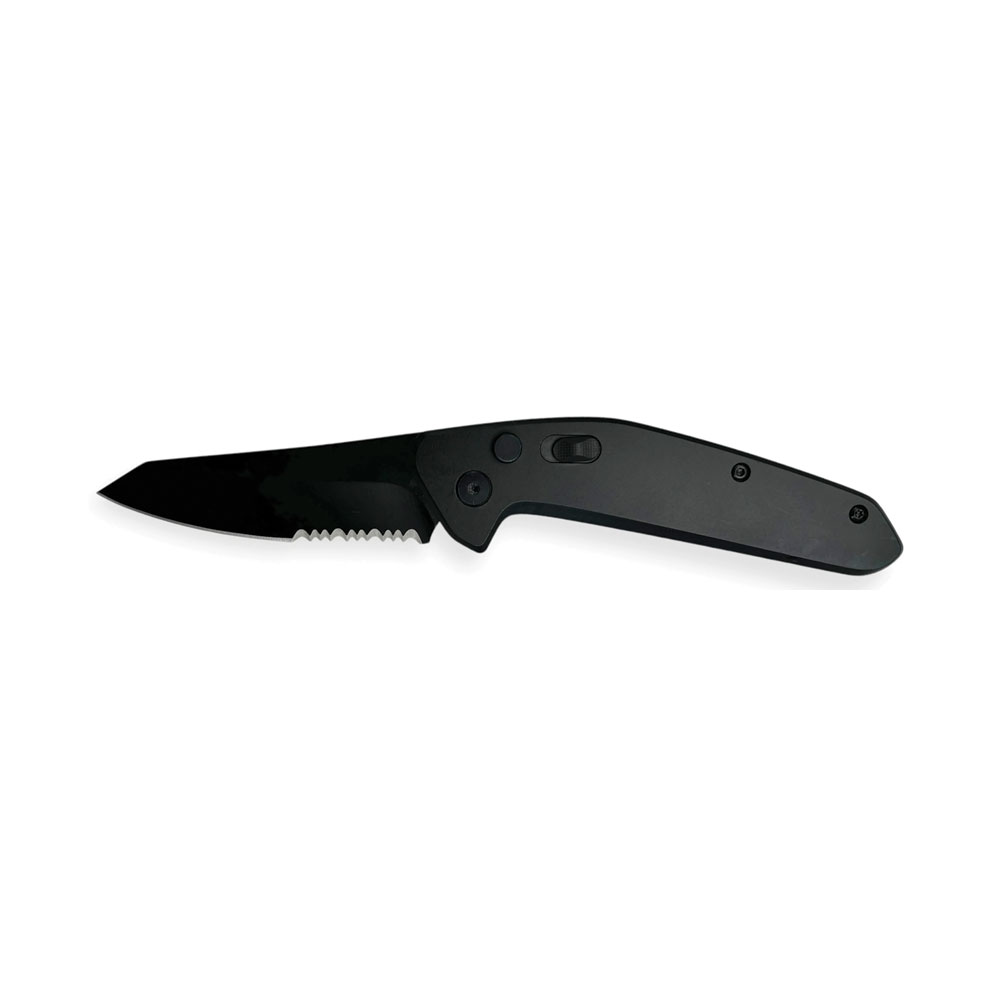 '',CNC Precision Tactical Full Automatic Knife: Crafted for Performance - Black/Black Serrated''