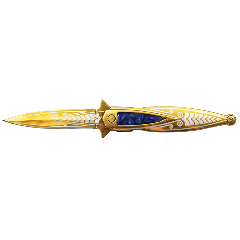 Derling Dazzler: Acrylic Inlay HANDLE Assisted Opening Knife - Gold with Blue