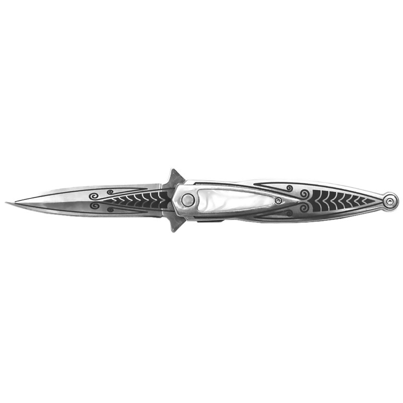 Derling Dazzler: Acrylic Inlay HANDLE Assisted Opening Knife - Silver with White